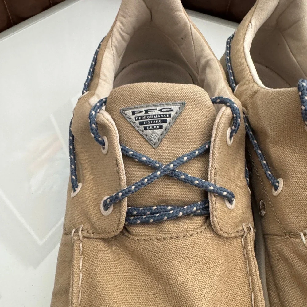 Columbia PFG‎ Boat Shoes Tan Canvas Lace Up Performance Fishing Gear Men Size 14